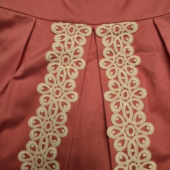 EUC Lilly Pulitzer Sz 0 Pink Betsey Dress Strapless White Lace Embroidery Pleat - Picture 7 of 16